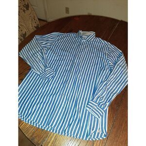 Men Medium Van Heusen Originals Blue White Button Front Dress Shirt Long Sleeve